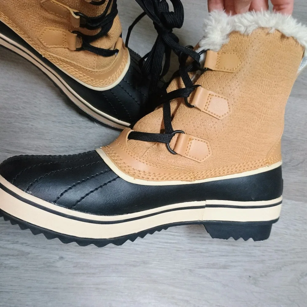 SOREL NL 1631-280 TIVOLI Waterproof Tan Black Fur Leather WINTER BOOTS 8.5